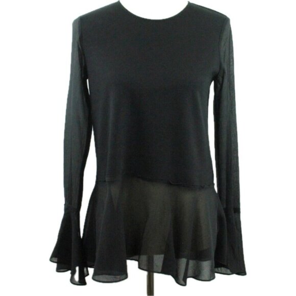 Theory Lexanda C Idol Bell-Sleeve Peplum Blouse Top Wool Silk  Black Small NWOT - Picture 3 of 10